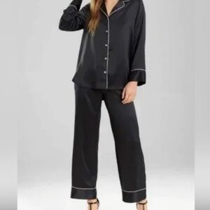 Natori Black Satin Men's Button Down Shirt